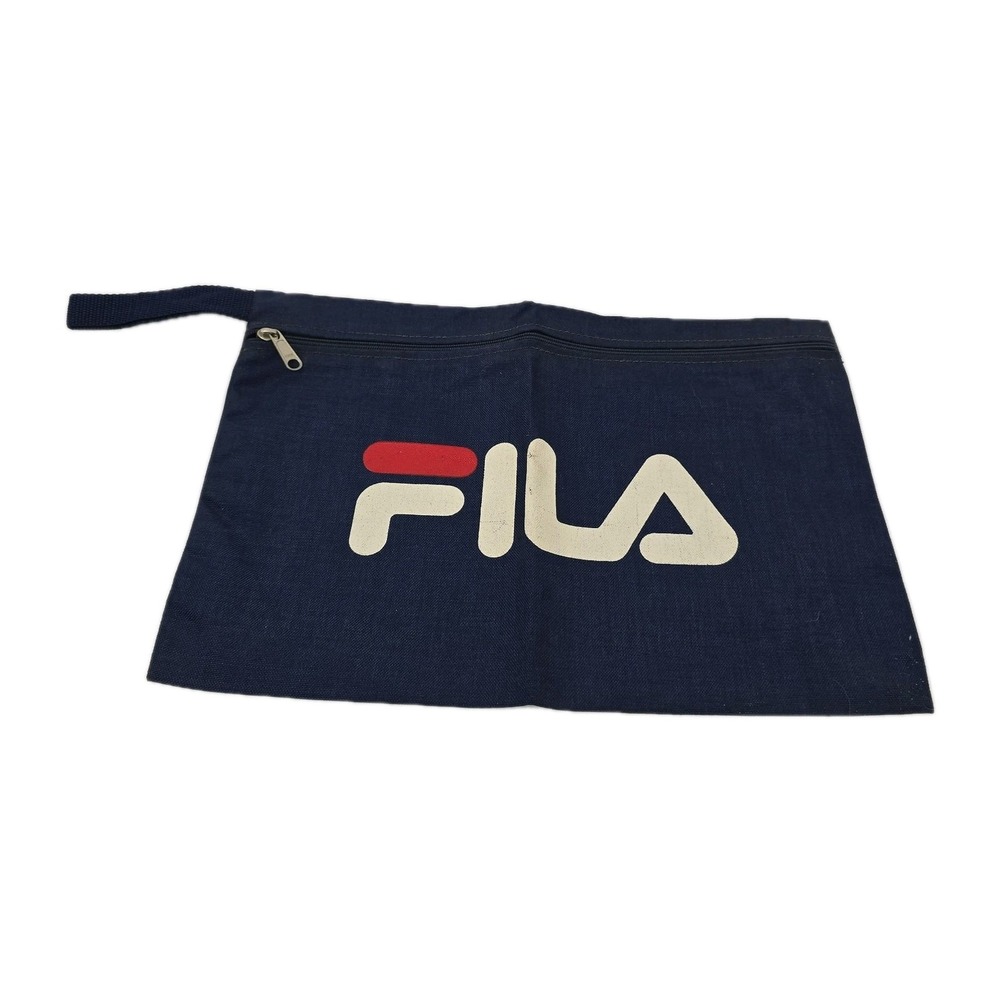 Fila Sport Navy Blue Double Sided Logo Zipper Pouch 16x10‎ Loop